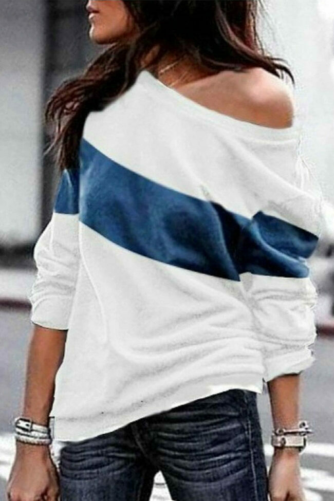 Casual Patchwork Blue T-shirt
