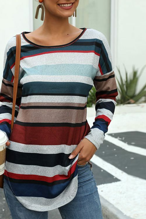 Colorful Striped Long Sleeve Blouse