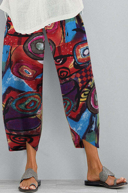 Cotton Linen Printed Cropped Trousers