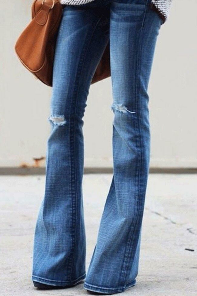 Fashion Broken Holes Flare Jeans