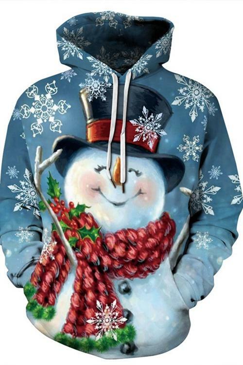 Fat Snowman Print Long Sleeve Hoodie