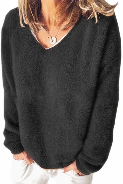 Fleece V-Neck Long-Sleeved Loose Sweater