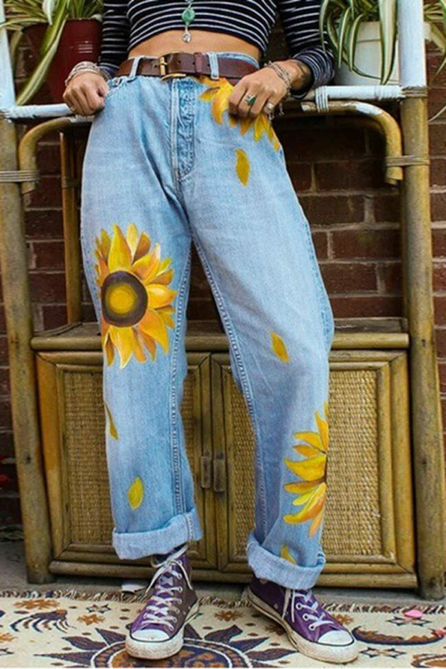 Floral Vintage Denim Pants