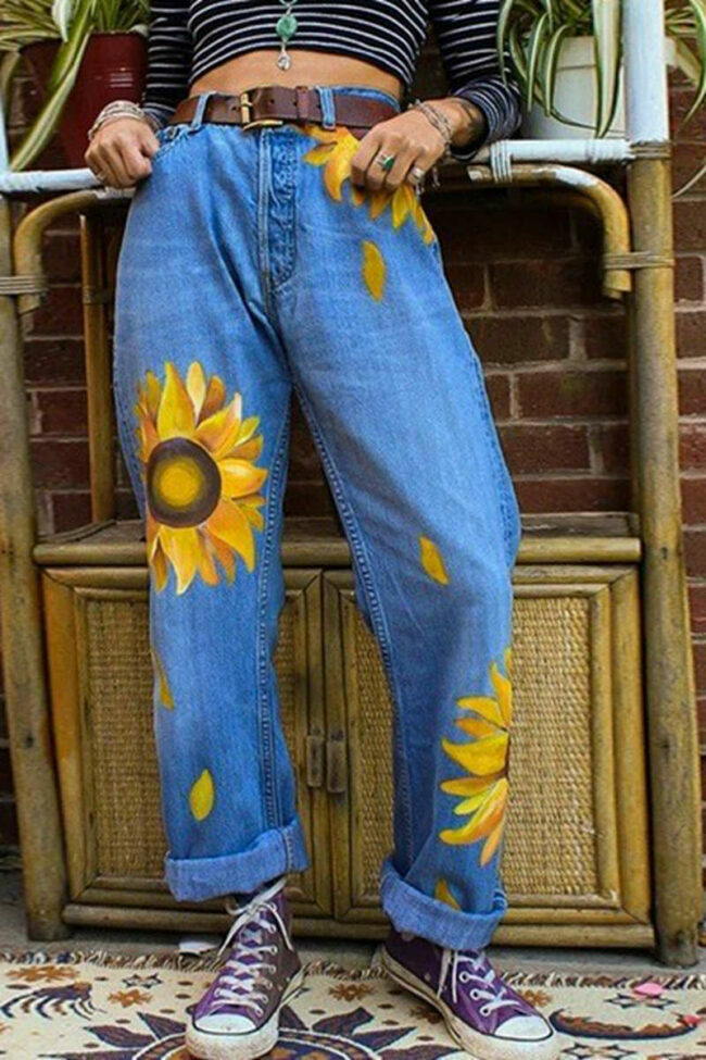 Floral Vintage Denim Pants