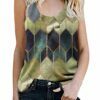 Geometric Pattern Printed Round Neck Sleeveless T-Shirt Women