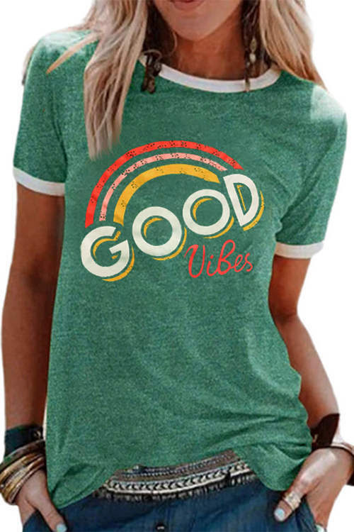 GOOD VIBES Rainbow Printed T-Shirt