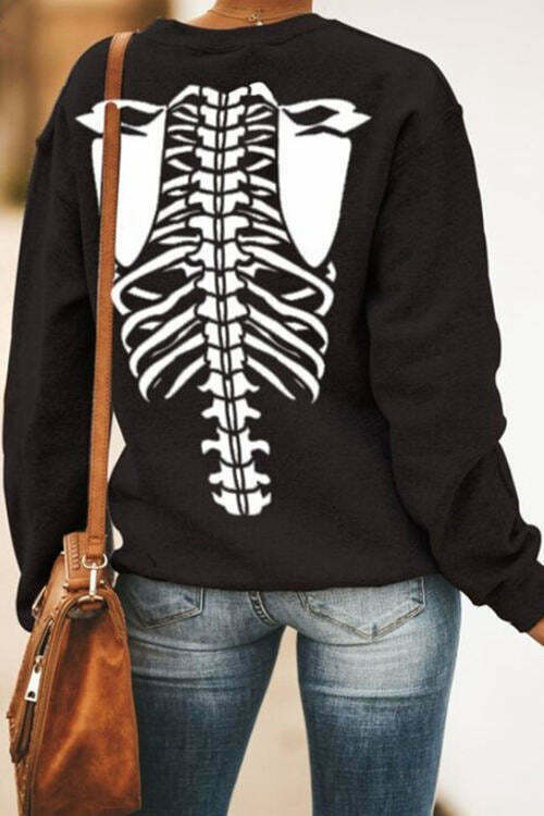 Halloween Skeleton Skull Print Long Sleeve T-Shirt