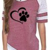 Heart Print Contrast Stripe Short Sleeve T-Shirt