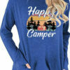 Happy Camper Print Crew Neck Bat Long Sleeve T-Shirt
