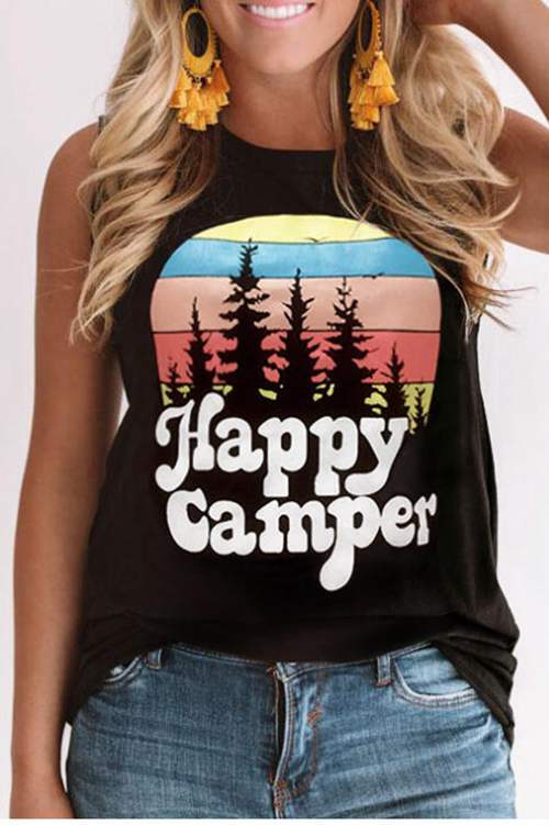 Happy Camper Round Collar Tank Top