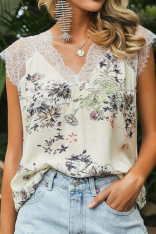 Lace Patchwork Casual Tank Top