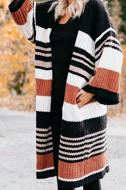 Loose Striped Color Block Sweater Cardigan