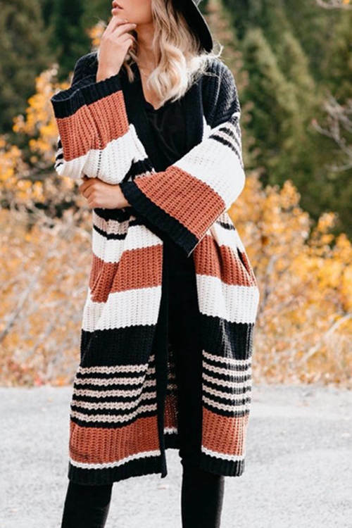 Loose Striped Color Block Sweater Cardigan