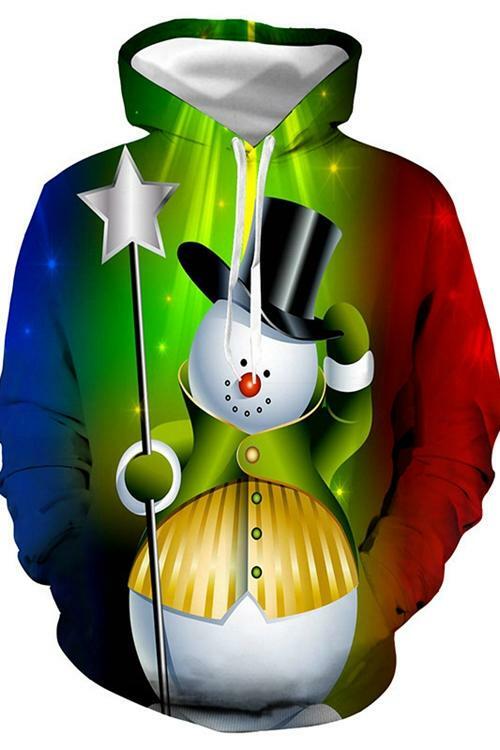 Magic Snowman Print Long Sleeve Hoodie