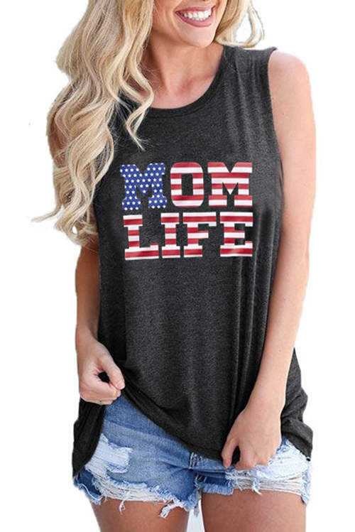 MOM LIFE Independence  Day  Print Tank Top