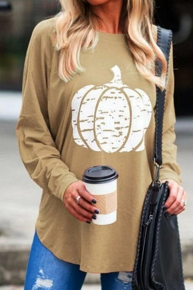 O Neck Pumpkin Printed Jacinth T-shirt