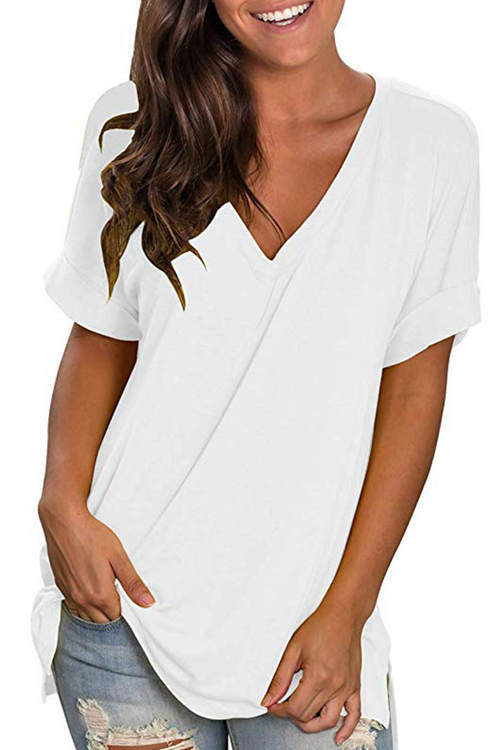 Plain Color Loose-Fitting T-Shirt