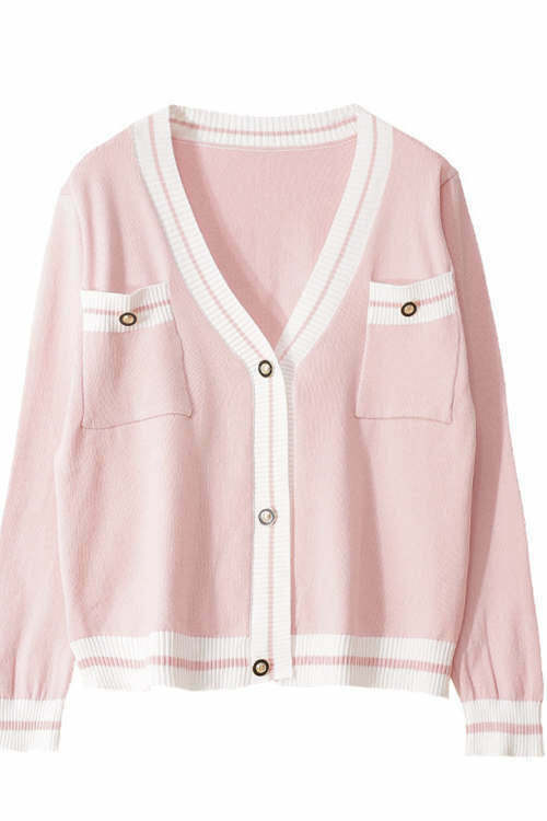 Pocket Candy Color Knitted Cardigan