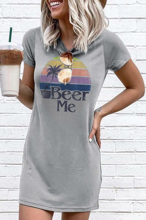 Beer Me Printed  Short-Sleeved Mini Dress