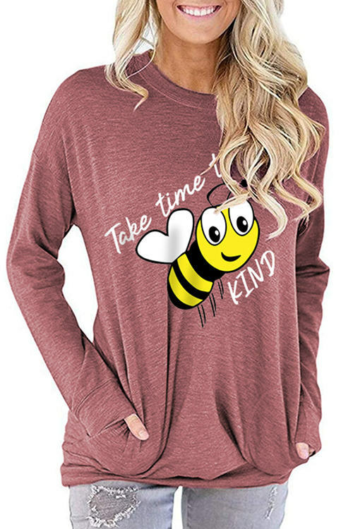Bee Letter Print Loose Long Sleeve T-Shirt