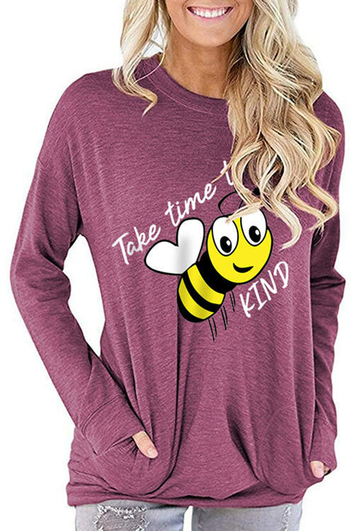Bee Letter Print Loose Long Sleeve T-Shirt