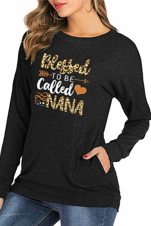 Blessed Leopard Print Loose Round Neck Long Sleeve T-Shirt