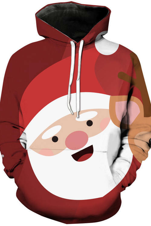 Cartoon Santa Print Long Sleeve Hoodie