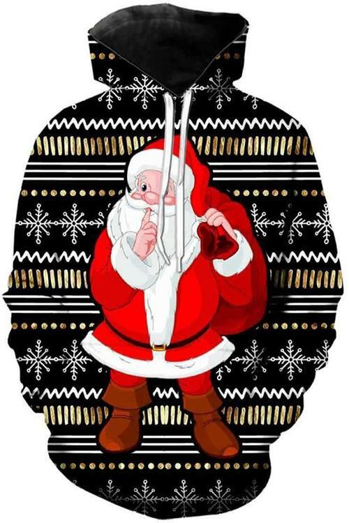 Red Santa Claus Print Long Sleeve Hoodie
