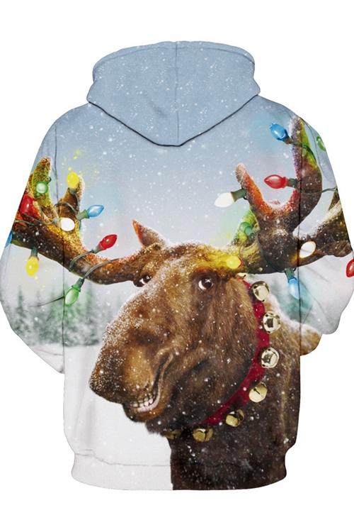 Reindeer Print Long Sleeve Hoodie