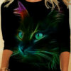 Round Neck Cat Head Print T-Shirt