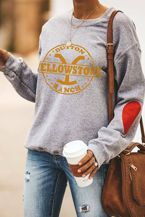 Round Neck Long Sleeve Casual Yellowstone Print Sweatshirt