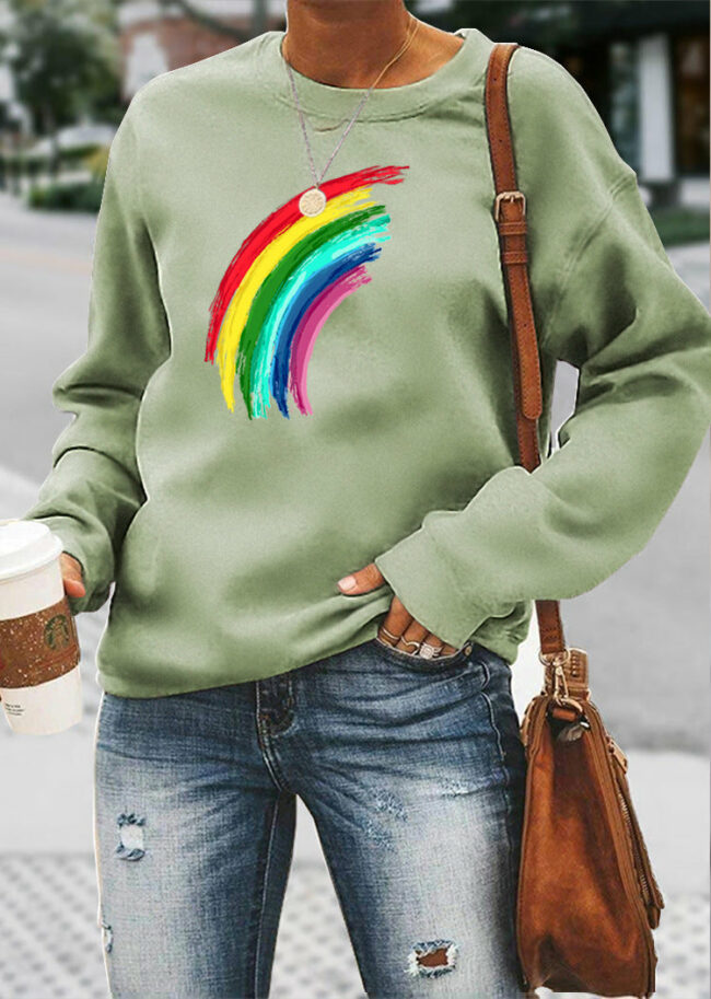 Round Neck Pullover Rainbow Print Sweatshirt