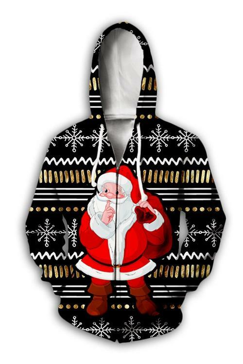Santa Delivering Gifts Print Long Sleeve Hoodie