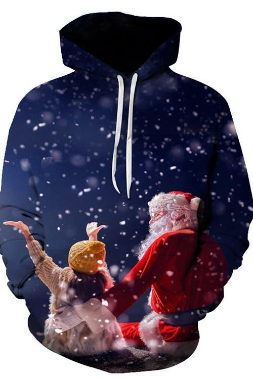 Santa Claus And Children Print Long Sleeves Hoodie