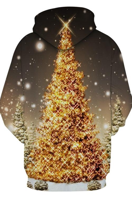 Shiny Christmas Tree Print Long Sleeve Hoodie