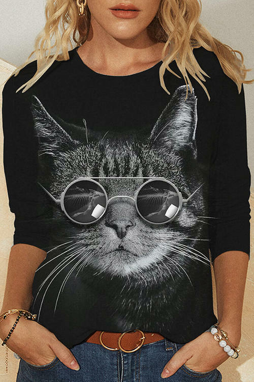 Simple Round Neck Fashion Gradient Printing Long-Sleeved T-Shirt