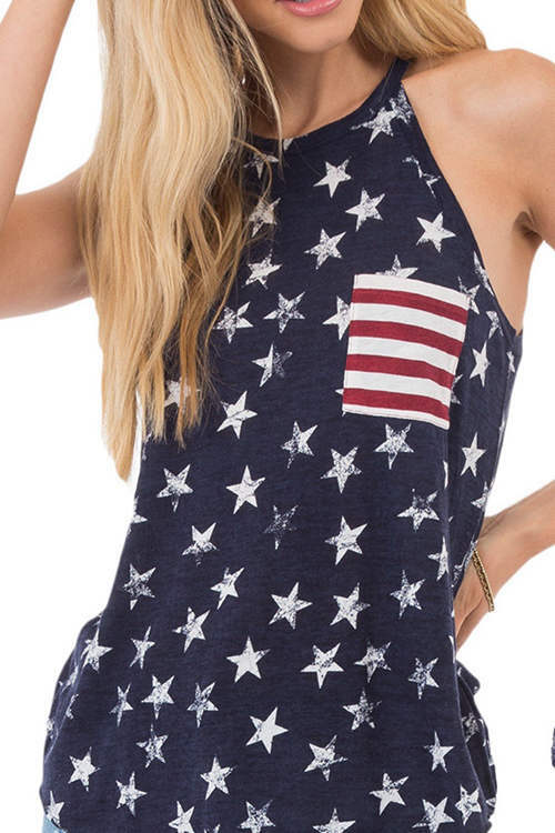 Sleeveless Five-Pointed Star Printed Tank Top