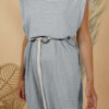 Solid Color Striped Shoulder Padded Pocket Dress