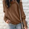 Solid One Shoulder Long Sleeve Blouse - Cameo Brown