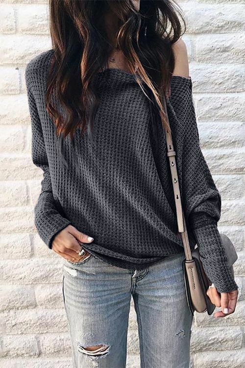 Solid One Shoulder Long Sleeve Blouse - Cameo Brown