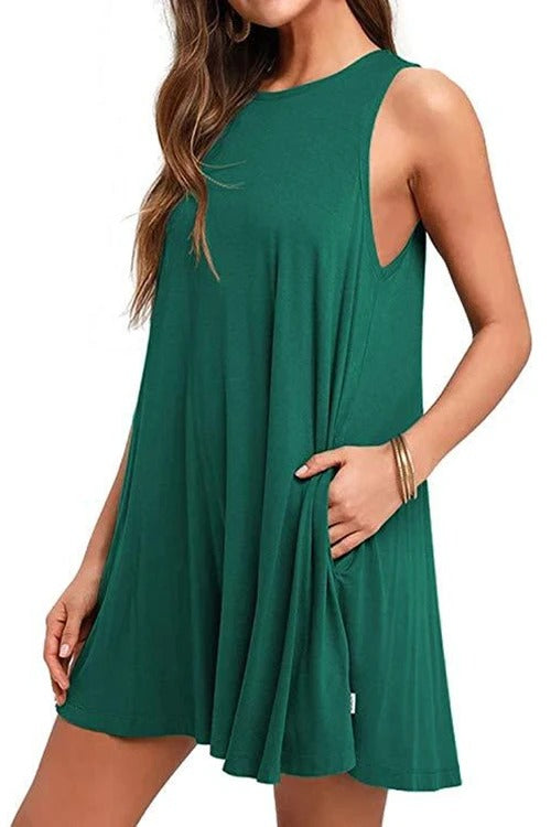 Solid Sleeveless Casual Dress