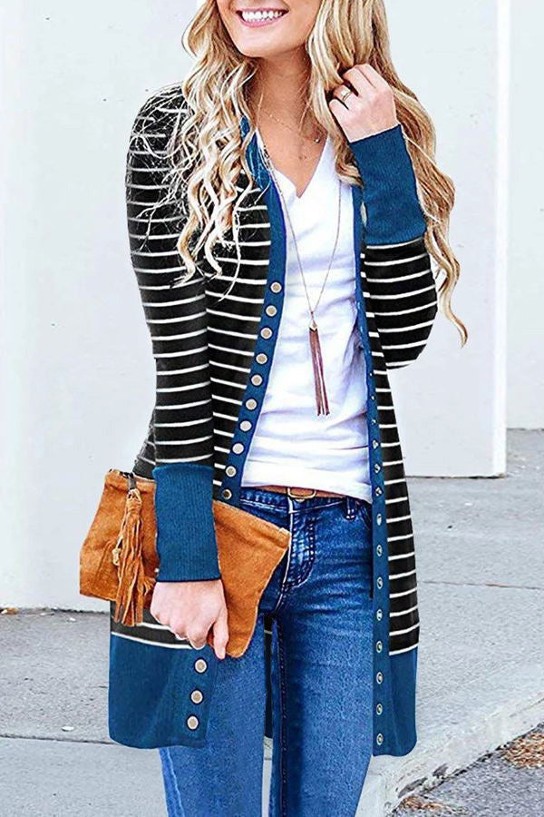 Striped Patchwork Long Sleeve Cardigan