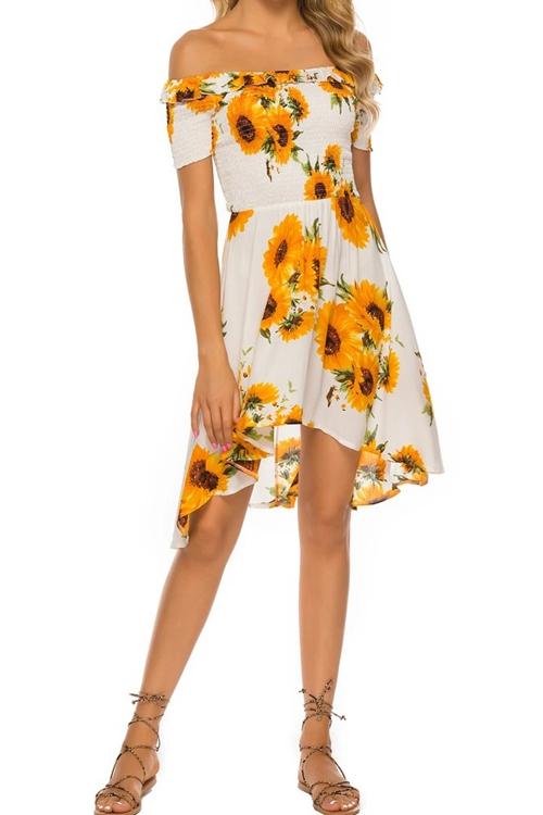 Sunflower Off Shoulder Short Dress