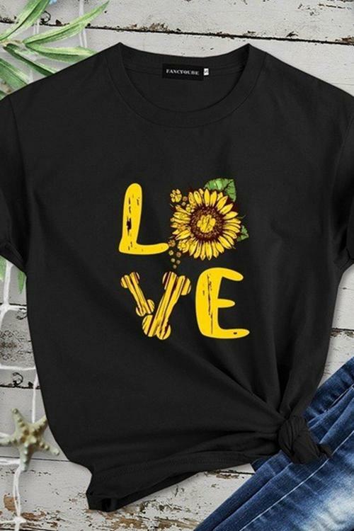 Sunflower Love block printed loose-fitting T-shirt