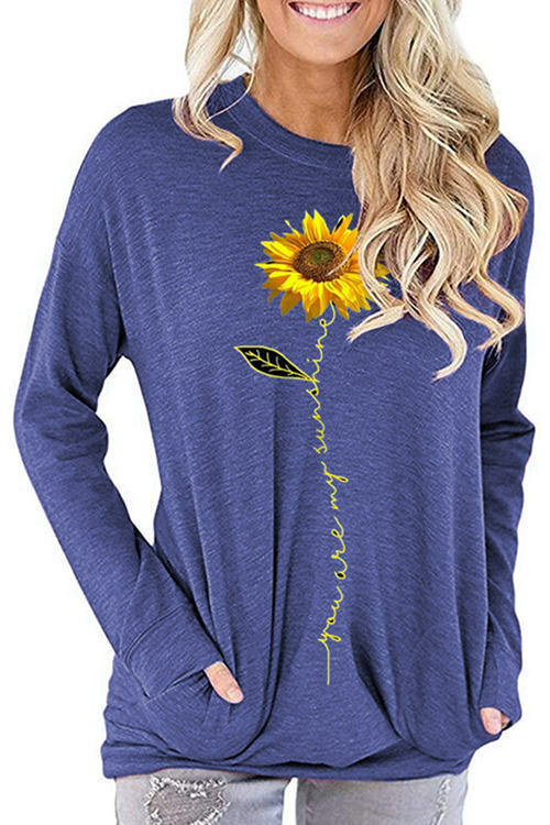 Sunflower Print Loose Long Sleeve T-Shirt