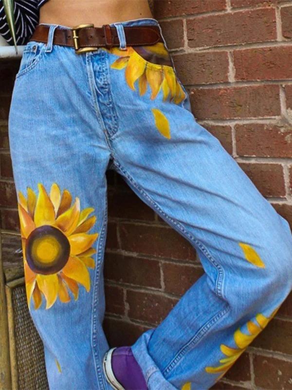 Sunflower Printed Denim Pants