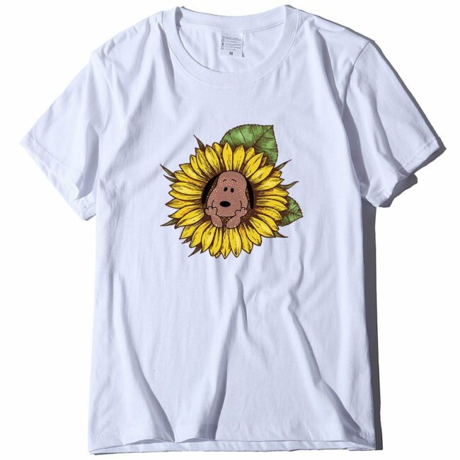 Sunflower puppy print loose T-shirt