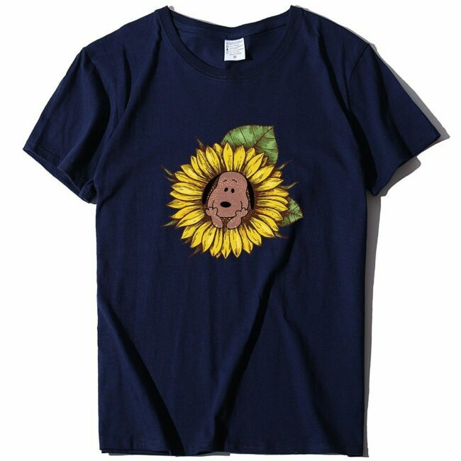 Sunflower puppy print loose T-shirt