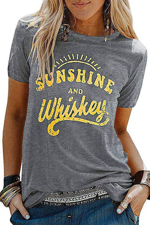 SUNSHIEN AND WHISKEY Printed T-Shirt