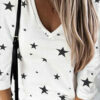 V-Neck Star Print  Long Sleeve  T-Shirt